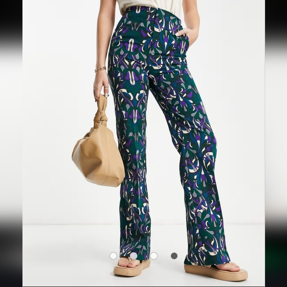 Mango Hailey Patterned Flared High Rise Satin Trouser • NEW • Size 6